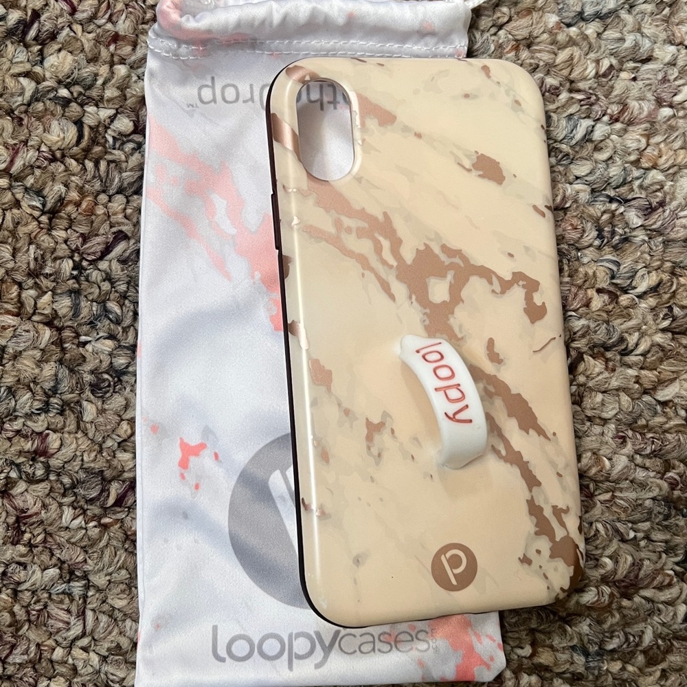 Loopy Case for iPhone XR in Rose Marble Metallic Matte (Loopy MAX) in Righty.